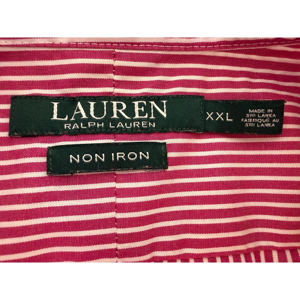 Lauren Ralph Lauren Non Iron Striped Button Up Top XXL Cotton Dark Pink White - Picture 9 of 10